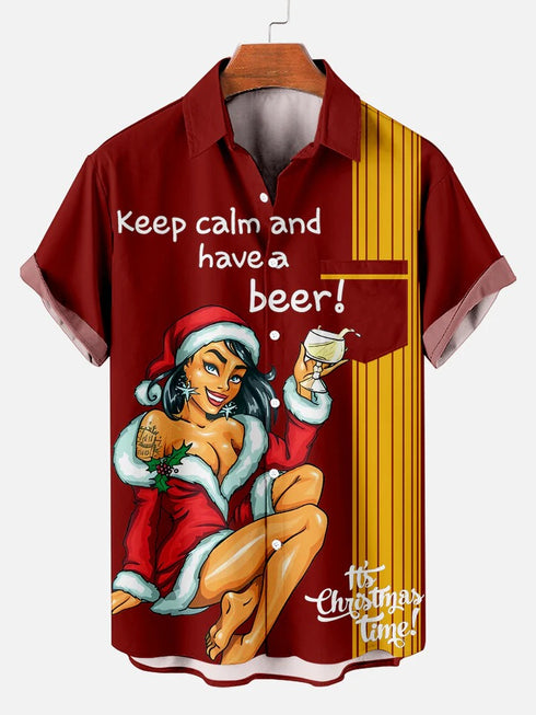 Men's Christmas Funny Graphic Short Sleeve Hawaiian Shirt